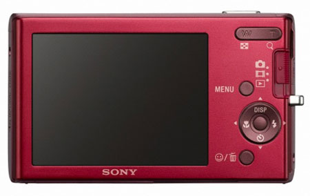 Pantalla y controles de una Sony Cyber-shot W180 de color rojo