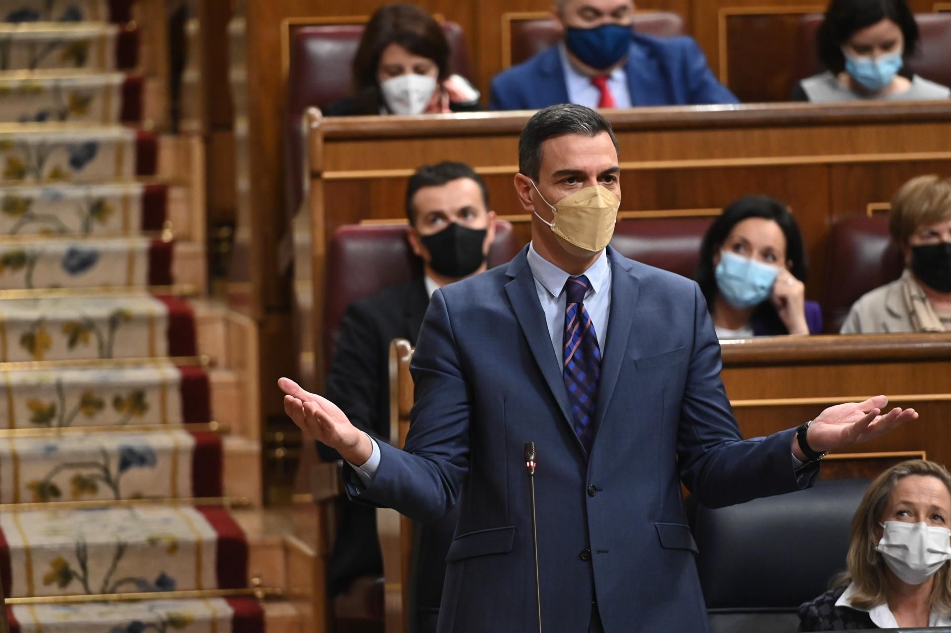 El presidente del Gobierno, Pedro Sánchez, durante su comparecencia en la sesión de control celebrada este miércoles en el Congreso