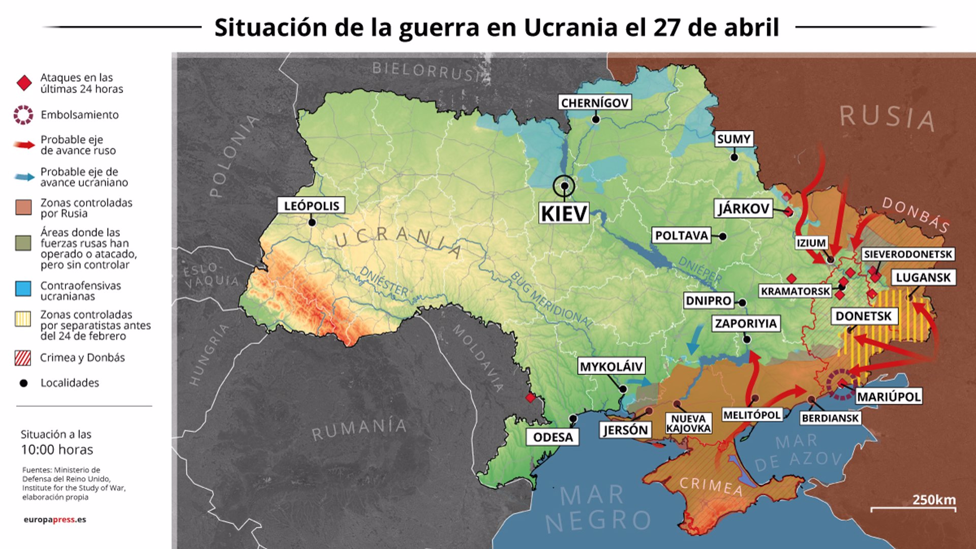 Mapa de la guerra de Ucrania a 27 de abril