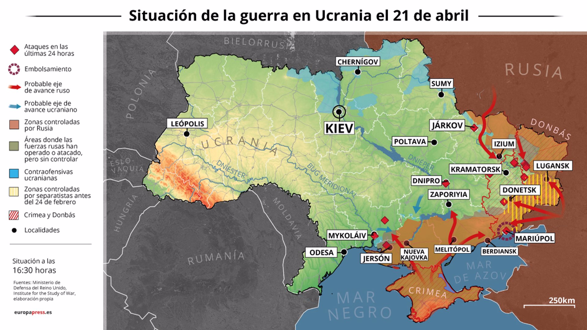pData.- Mapas y gráficos de la situación de la guerra en Ucrania