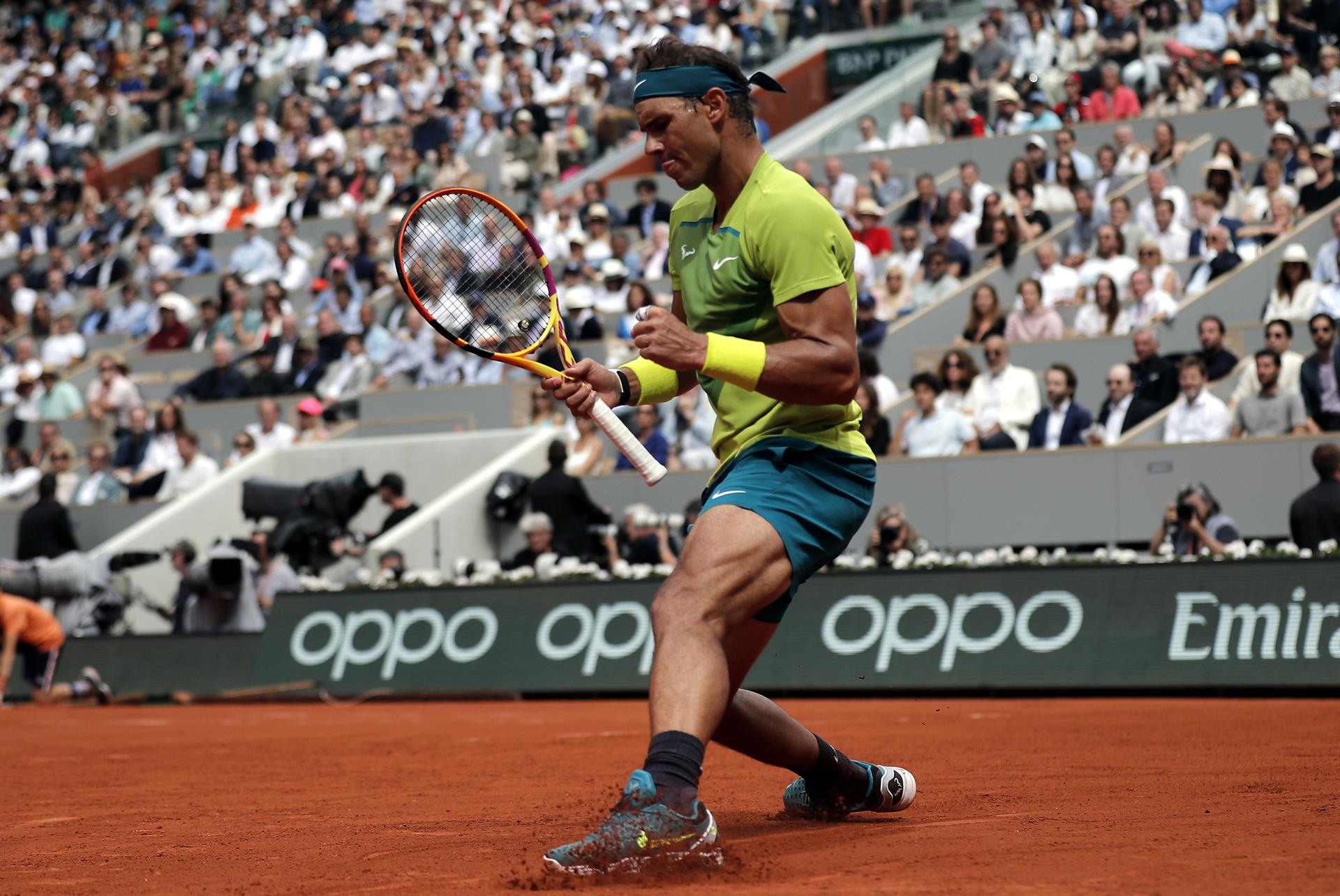 Nadal celebra un punto ante Ruud en la final de Roland Garros