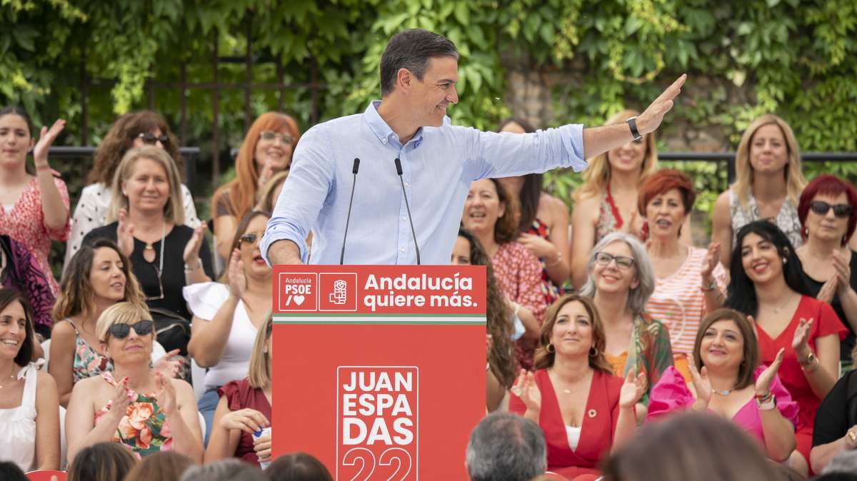 El secretario general del PSOE y presidente del Gobierno, Pedro Sánchez, en un acto de la pasada campaña de las elecciones andaluzas