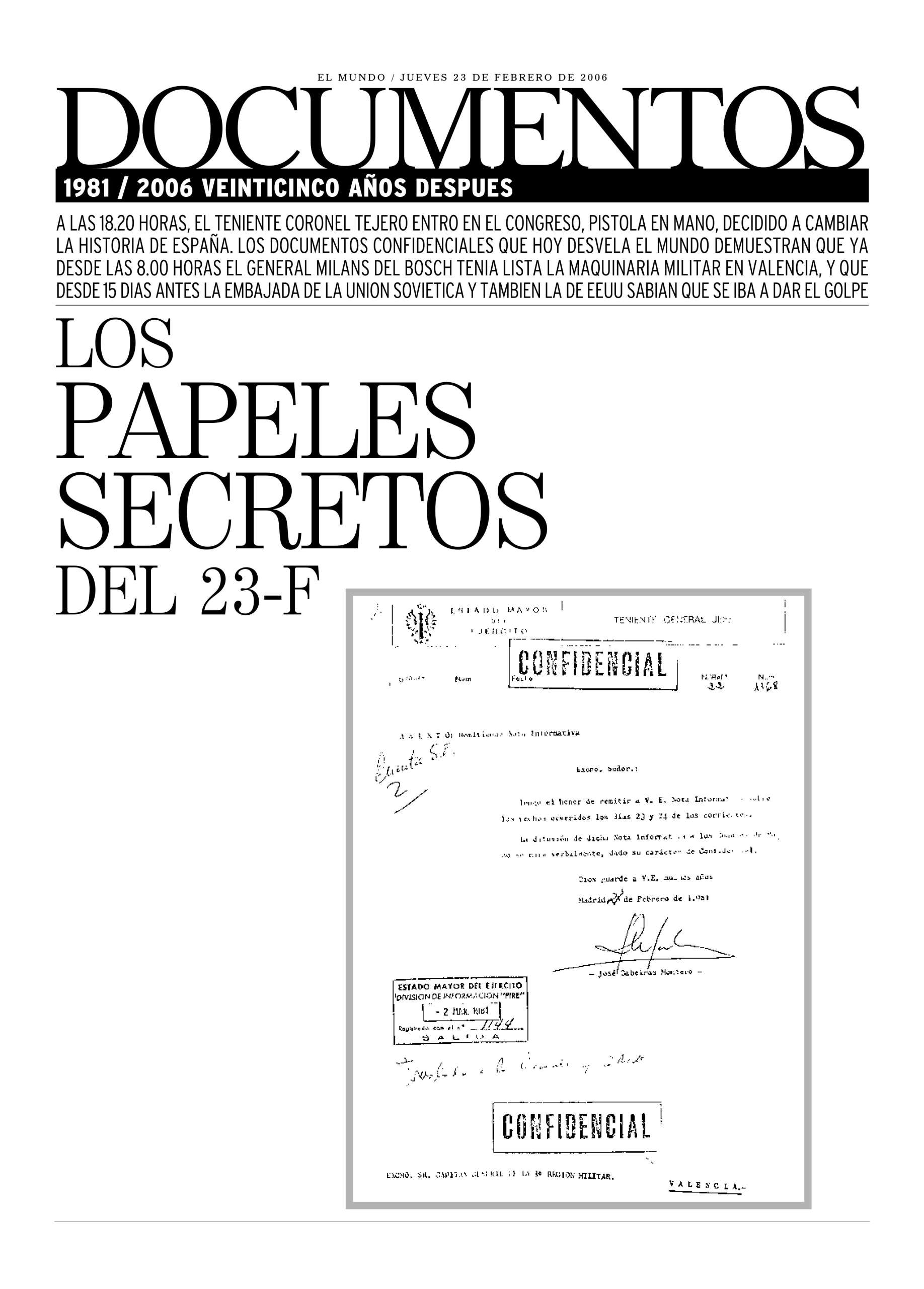 El Mundo publicó 'Los papeles secretos del 23-F' el 23 de febrero de 2006