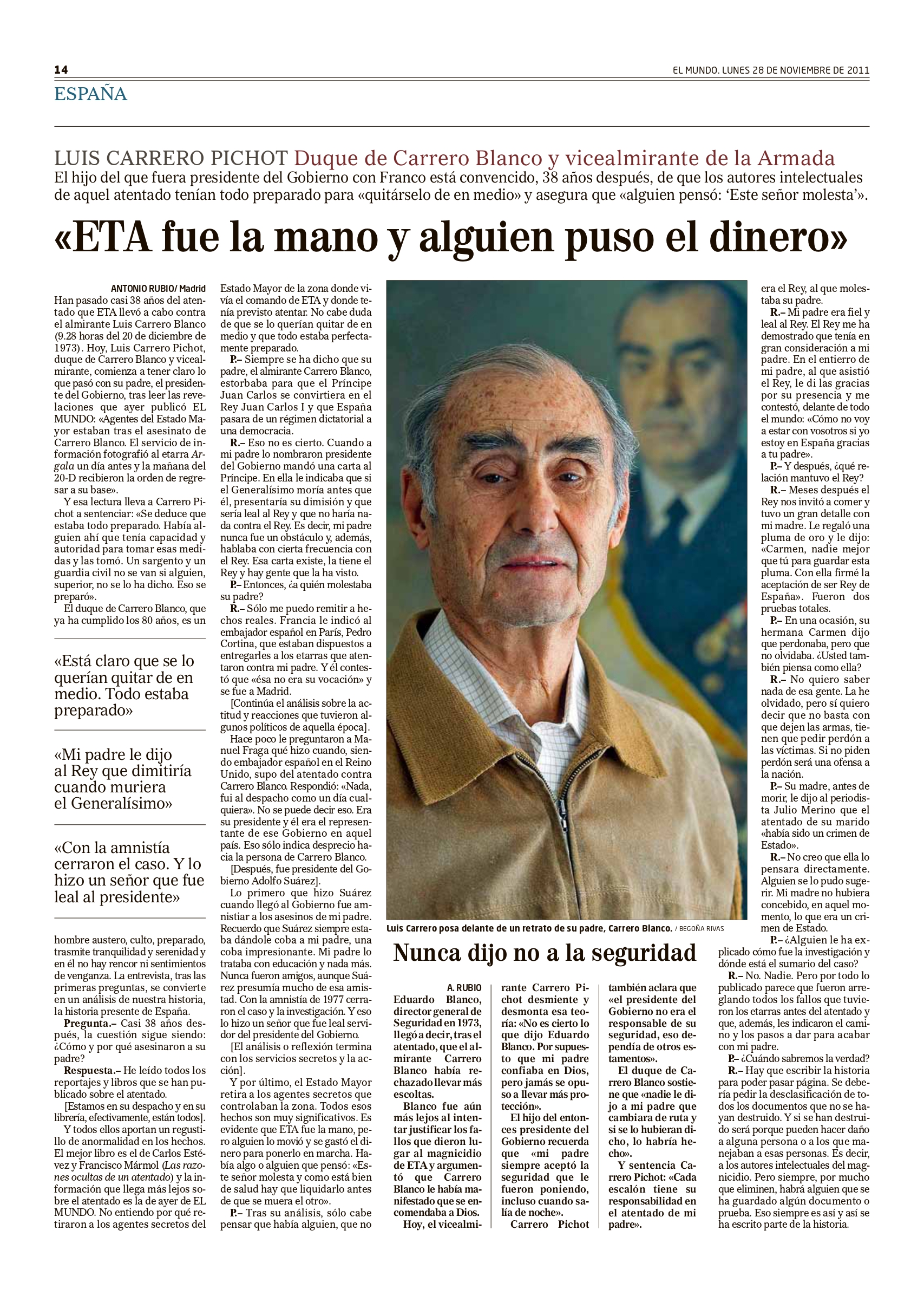 Entrevista al hijo de Carrero Blanco que El Mundo publicó el 28 de noviembre de 2011