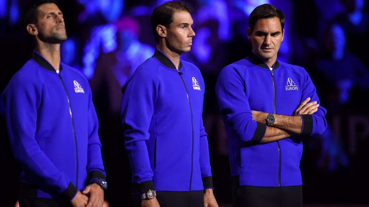 Novak Djokovic junto a Rafa Nadal y Roger Federer en la Copa Laver 2022