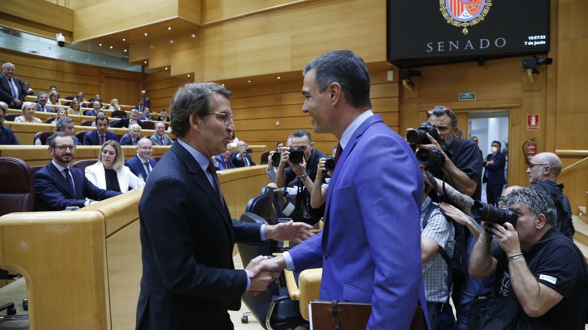 Feijóo y Sánchez se saludan en el Senado