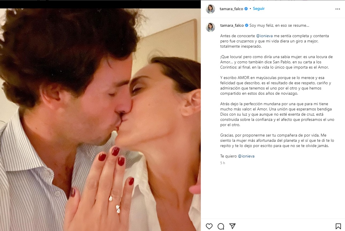 Tamara Falcó anuncia su compromiso con Iñigo Onieva y enseña su anillo