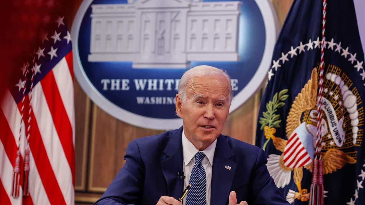 Biden en la Casa Blanca durante una audiencia virtual para el control de armas en EEUU