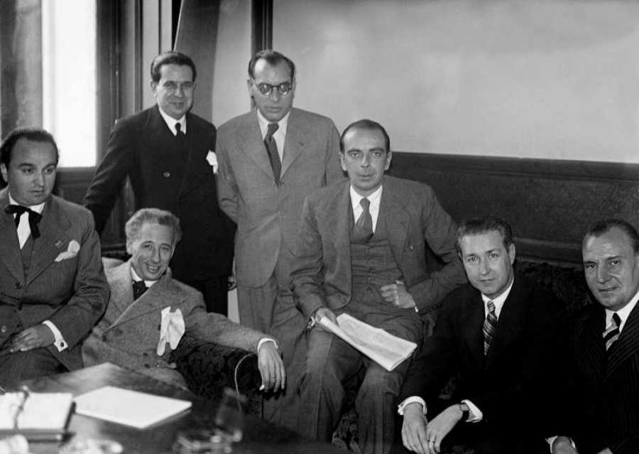 Los exmiembros de la Generalitat, con Lluis Companys, durante el juicio por la proclamación del Estado catalán en octubre de 1934