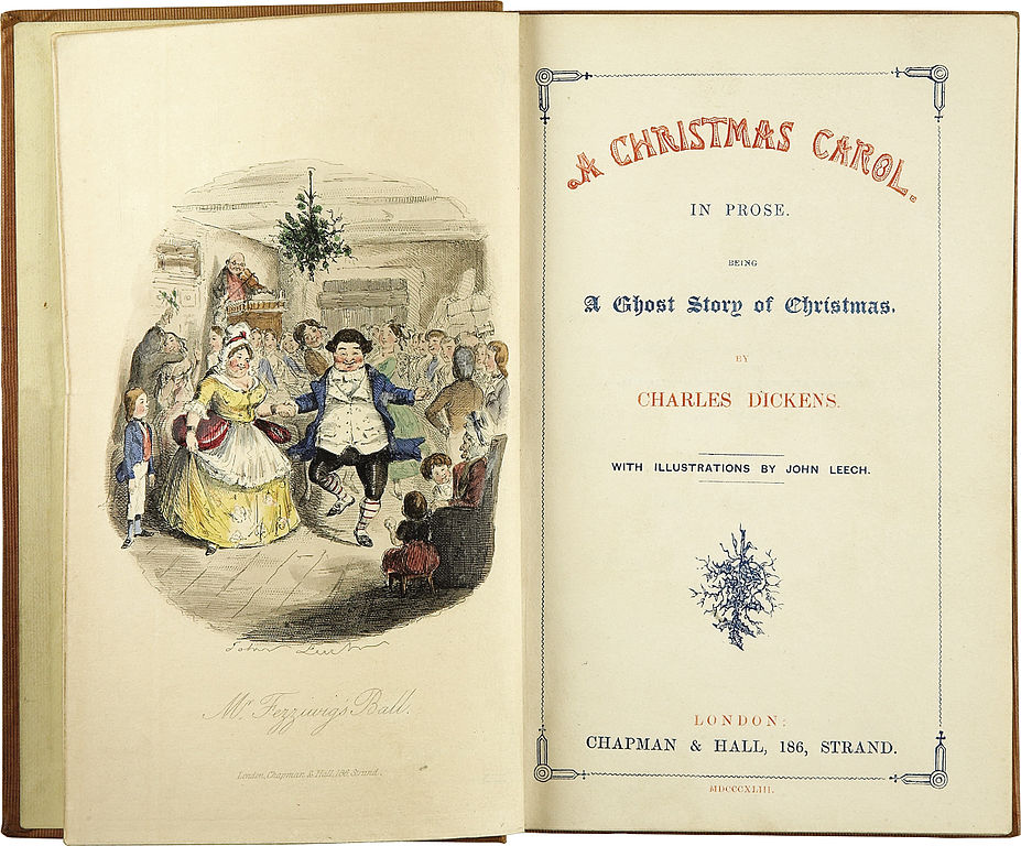 Imagen de la primera edición de Cuento de Navidad, de Charles Dickens, de 1843.