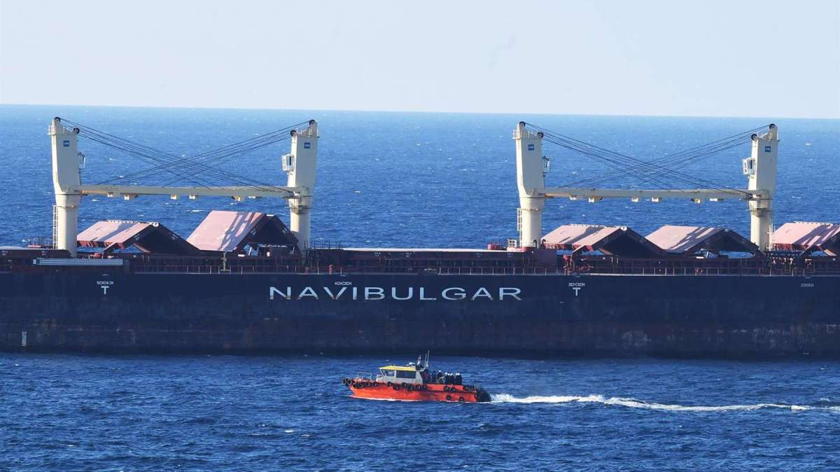 Un buque de la segunda caravana de barcos que transportan cereales desde Ucrania llega al estrecho del Bósforo en Estambul