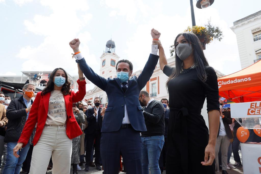 Inés Arrimadas, Edmundo Bal y Begoña Villacís durante la campaña electoral del pasado 4-M