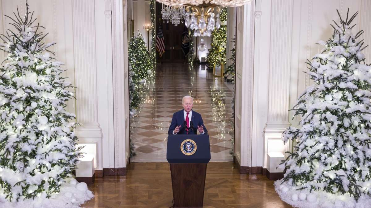 El presidente de EEUU, Joe Biden, pronuncia un discurso de Navidad desde la Casa Blanca