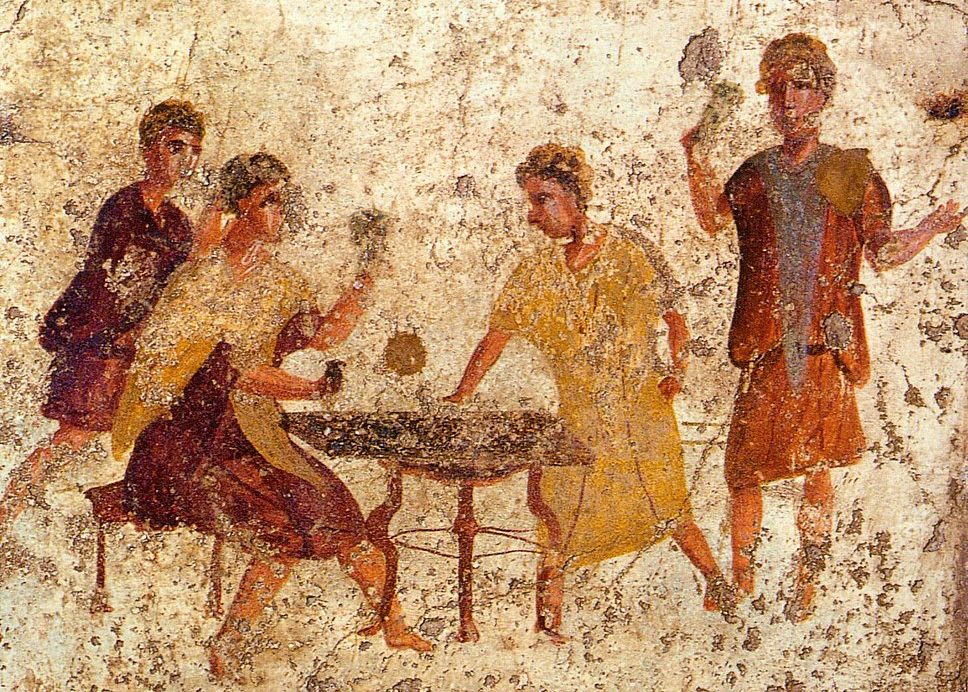 Jugadores de dados. Fresco romano de la Osteria della Via di Mercurio de Pompeya.