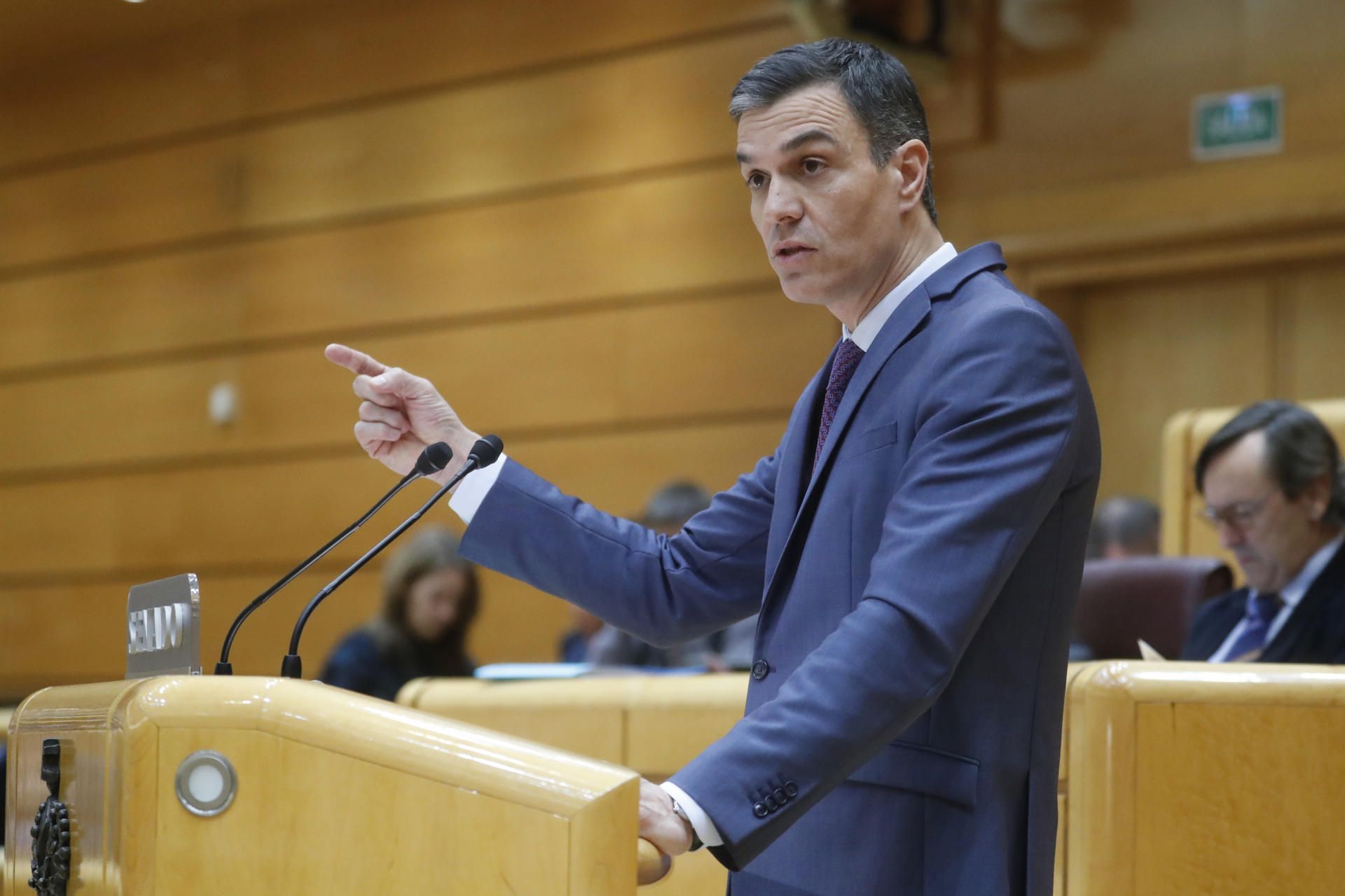 El presidente del Gobierno, Pedro Sánchez interviene en el pleno del Senado.