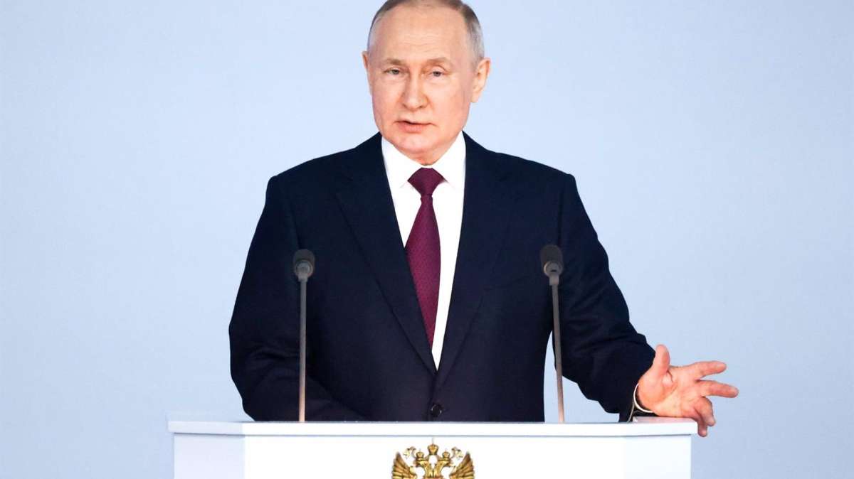 El presidente de Rusia, Vladimir Putin durante el discurso sobre el estado de la nación