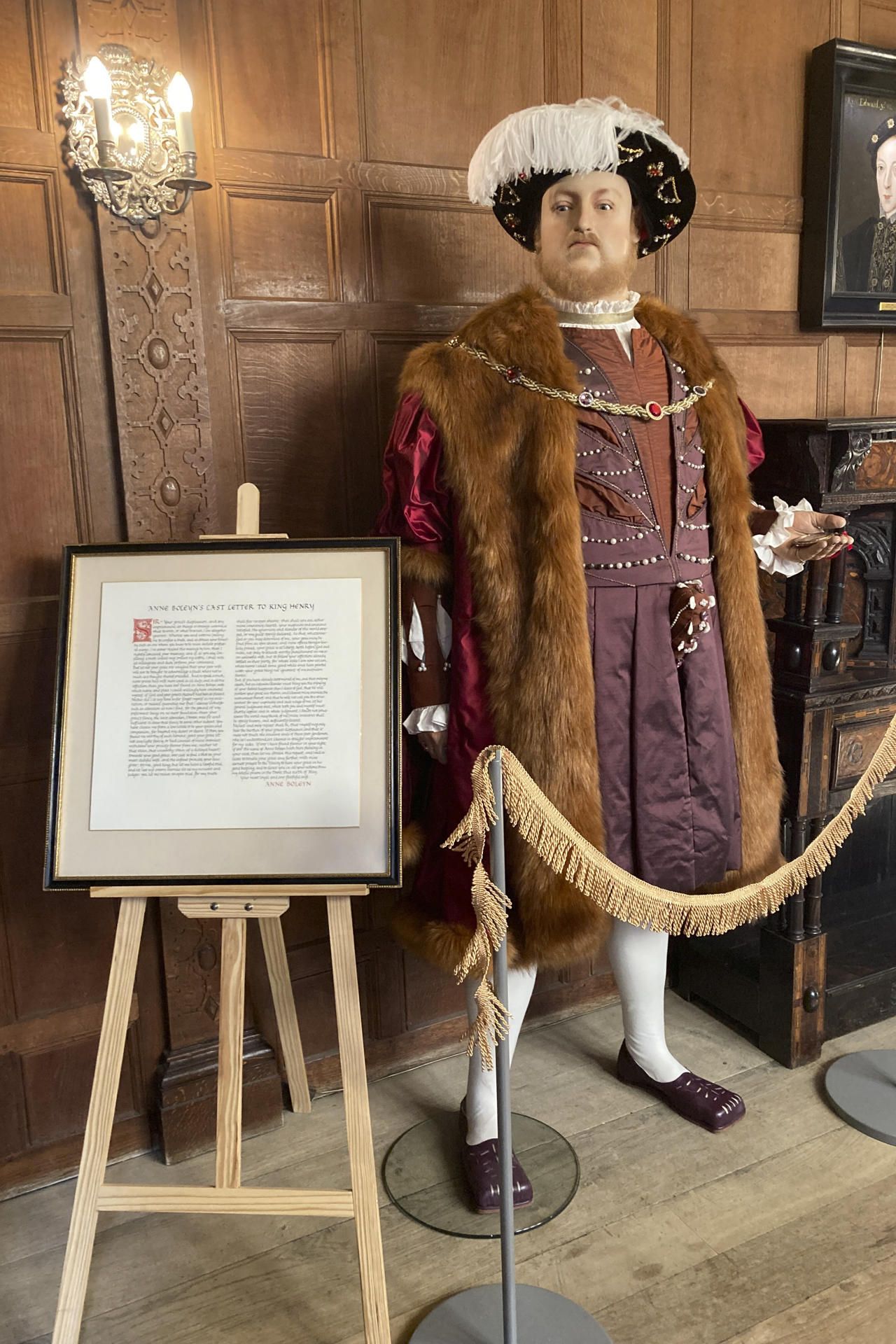 Imagen de la estatua de cera que representa al rey Enrique VIII en el castillo de Hever.