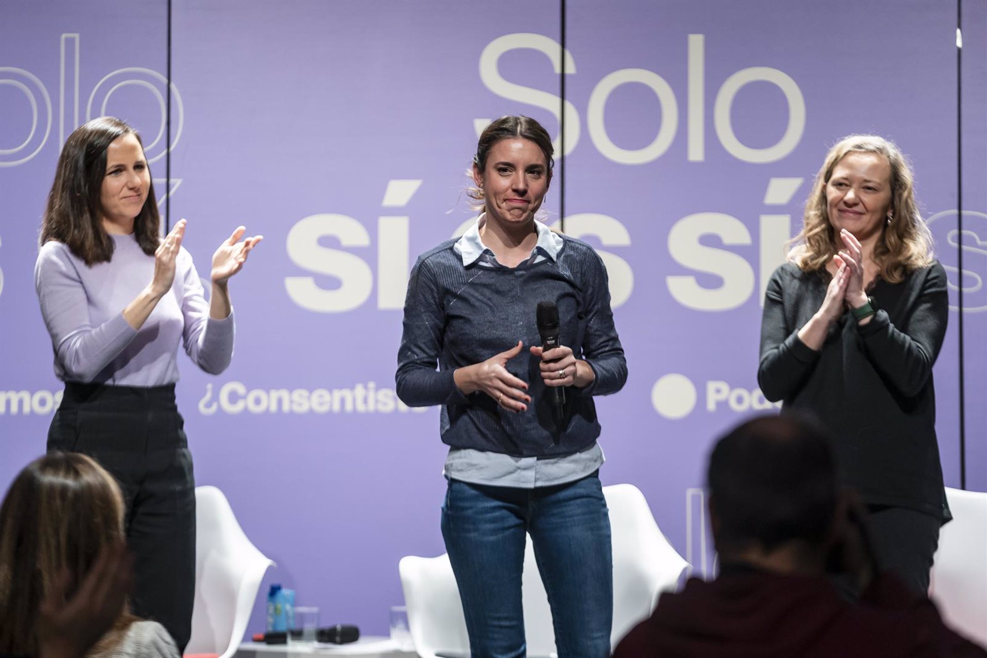 La secretaria de Acción de Gobierno de Podemos y ministra de Igualdad, Irene Montero, interviene durante el acto '¿Consentiste o no? Solo sí es sí'.