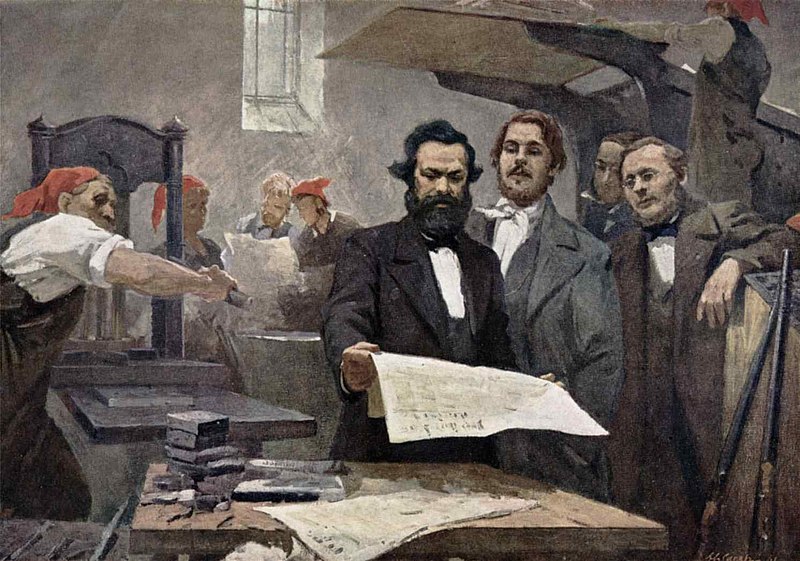 Marx y Engels en la Gaceta Renana, en el eño 1848.