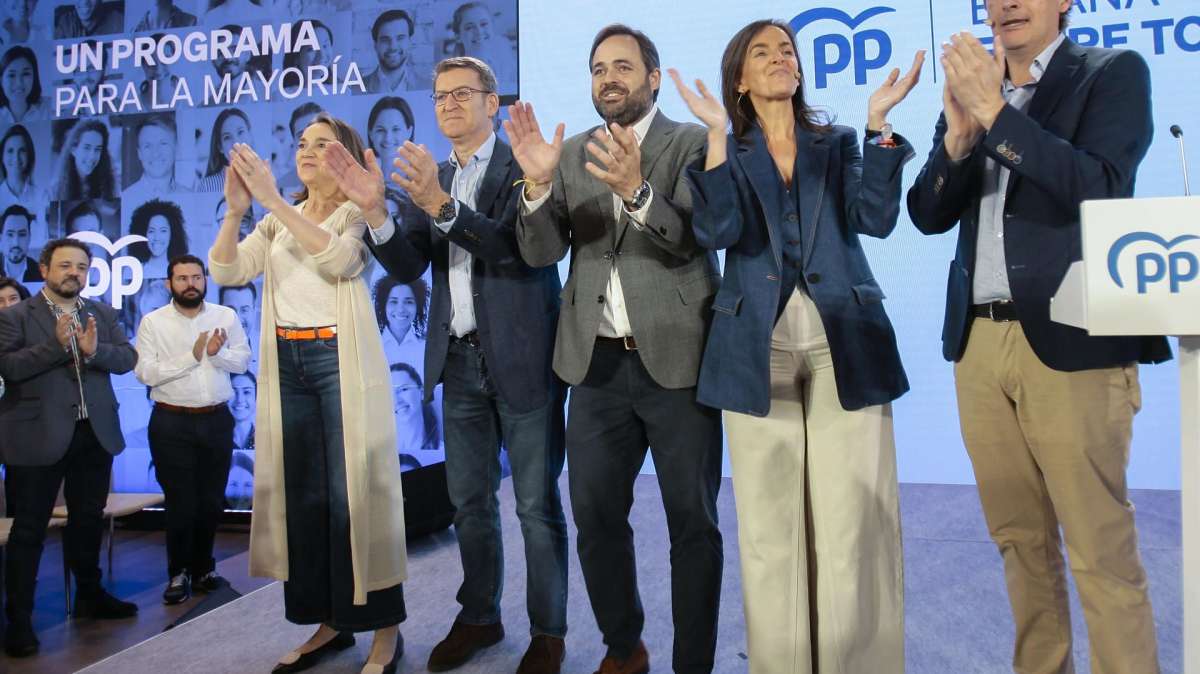 Alberto Núñez Feijóo, durante el acto de presentación del programa electoral del PP al 28-M, este domingo en Guadalajara.