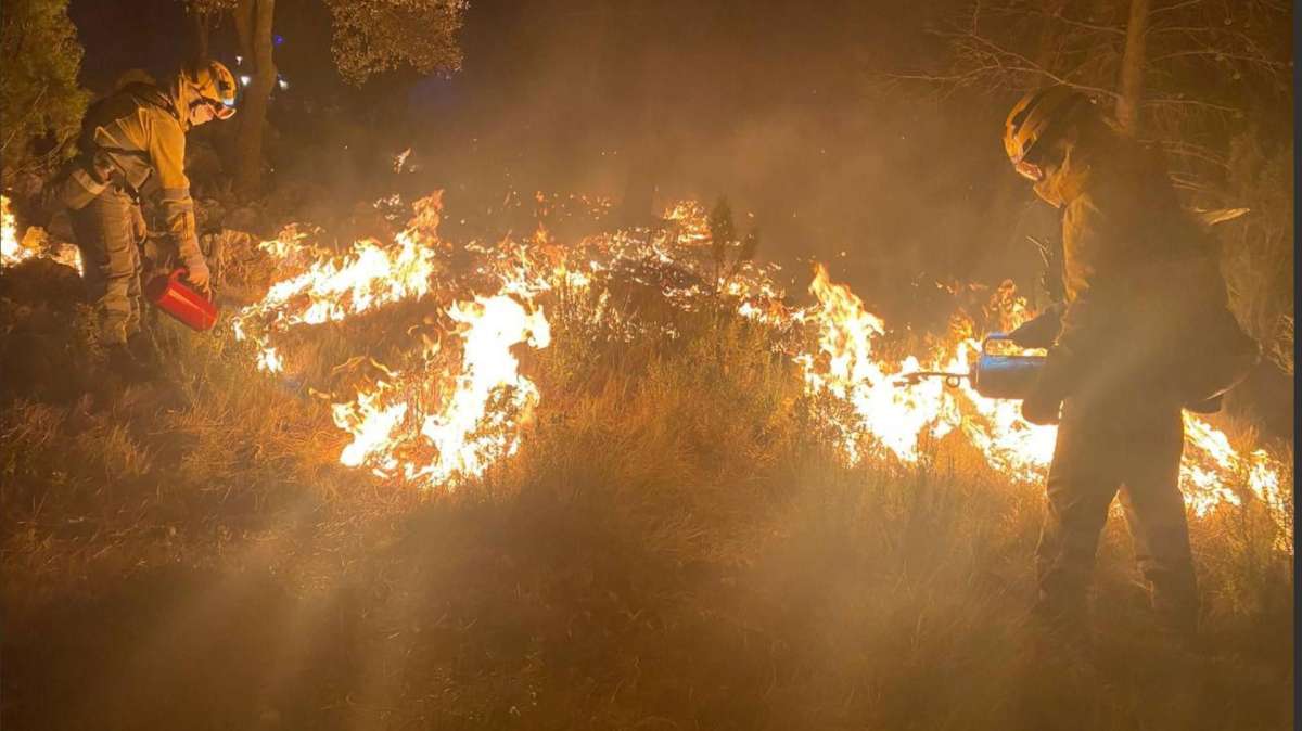 Dos agentes forestales luchan contra el fuego en Castellón.