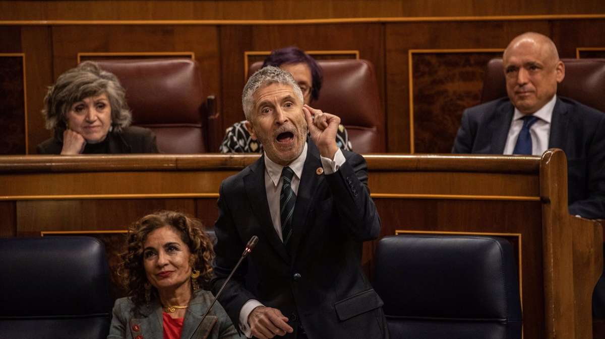 El ministro de Interior, Fernando Grande-Marlaska, interviene durante una sesión de control al Gobierno.