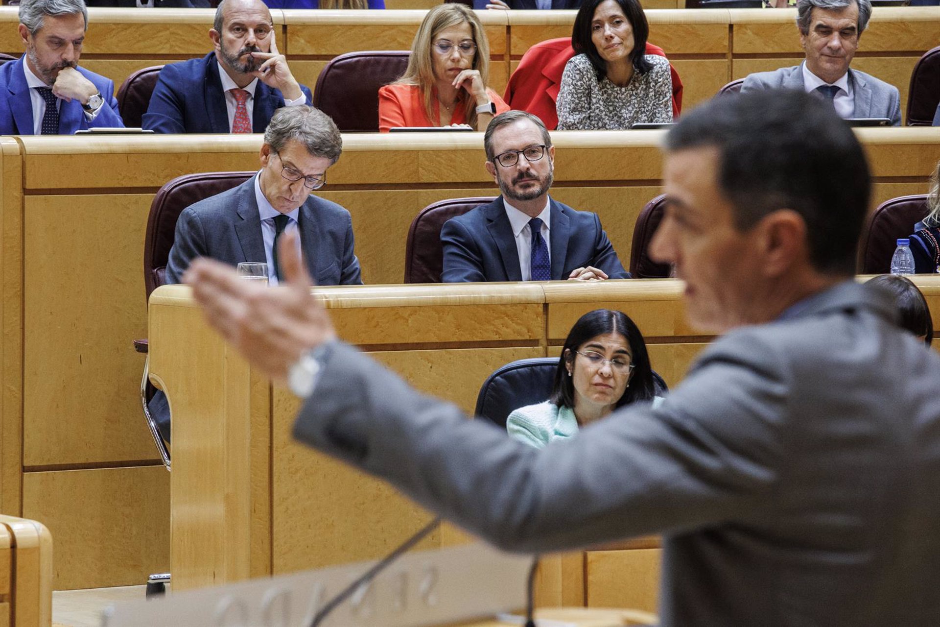 El presidente del Gobierno, Pedro Sánchez, interviene durante su segundo 'cara a cara' en el Senado, a 18 de octubre de 2022.