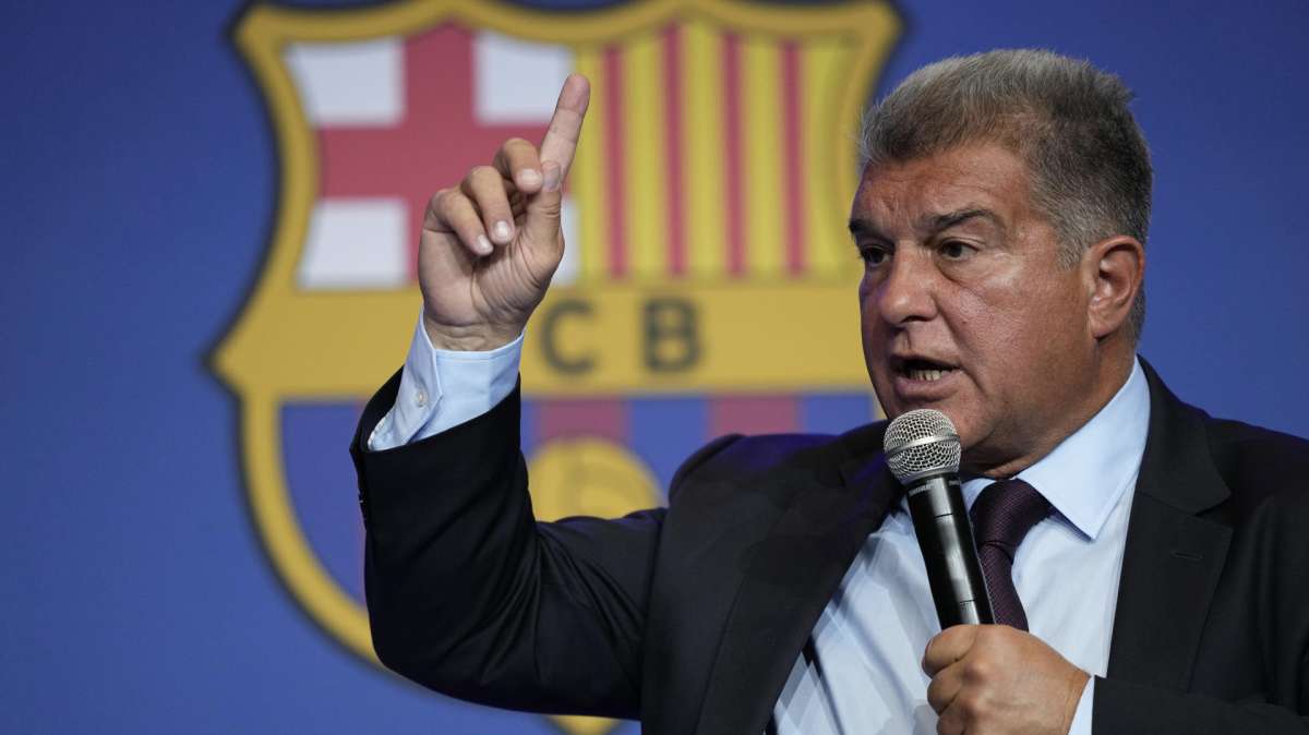 El presidente del FC Barcelona, Joan Laporta, durante la comparecencia para informar de los resultados de la investigación interna llevada a cabo por el caso Negreira.