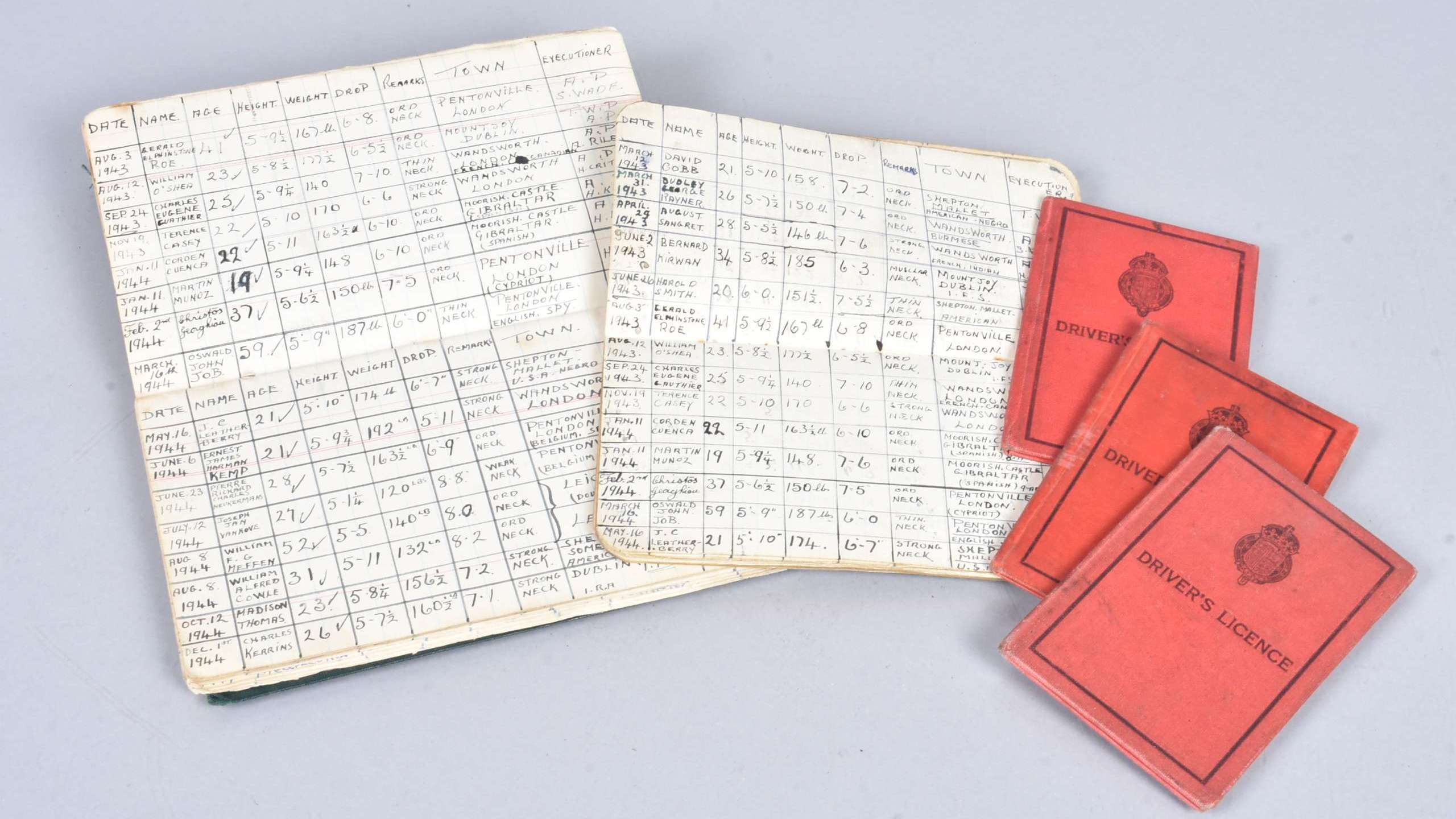 Los cuadernos de notas del verdugo Albert Pierrepoint.