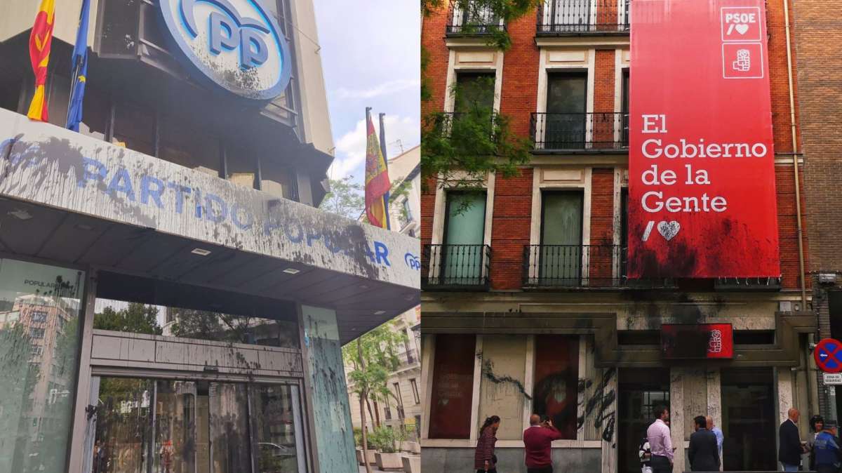 Sedes del PP en Génova y del PSOE en Ferraz vandalizadas.