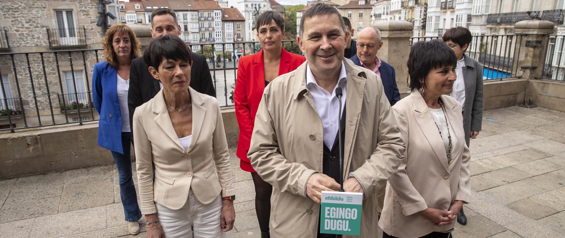 Arnaldo Otegi, durante un acto electoral celebrado este jueves en Vitoria.