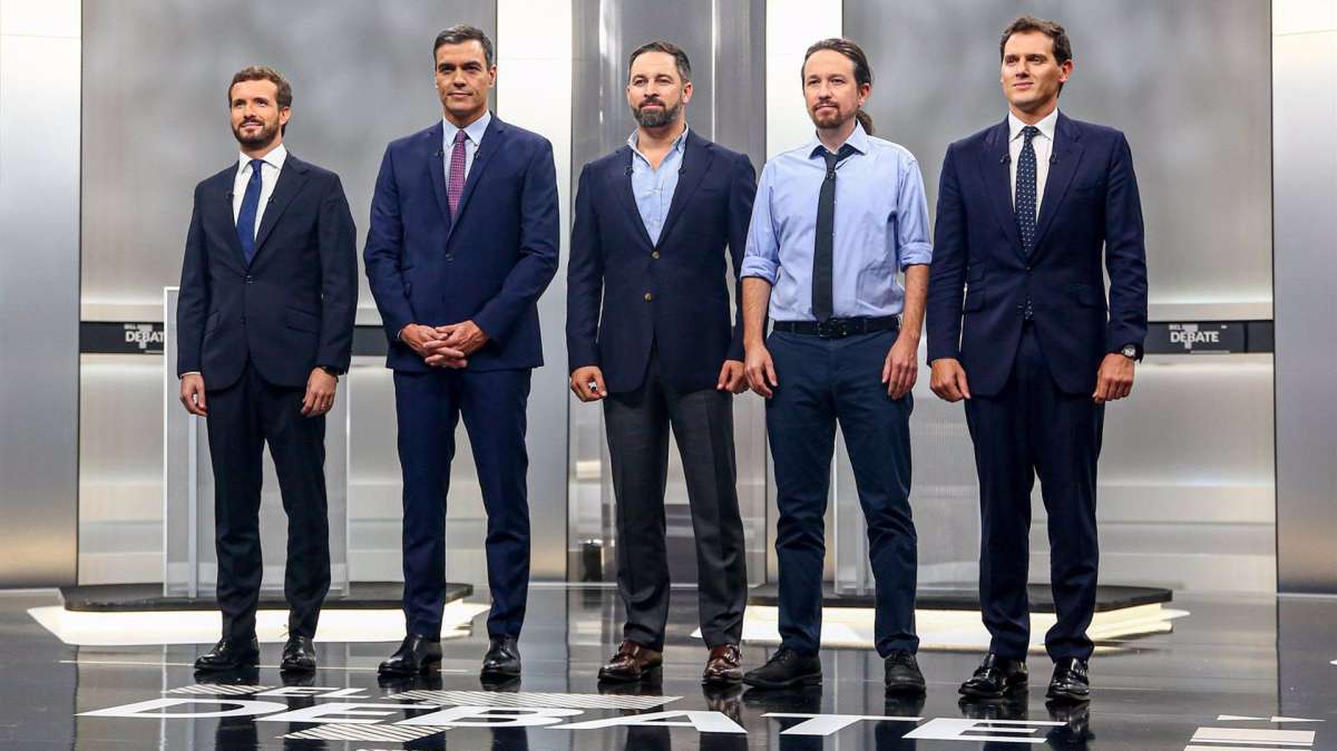 Los cinco candidatos del debate electoral del 4 de noviembre de 2019.