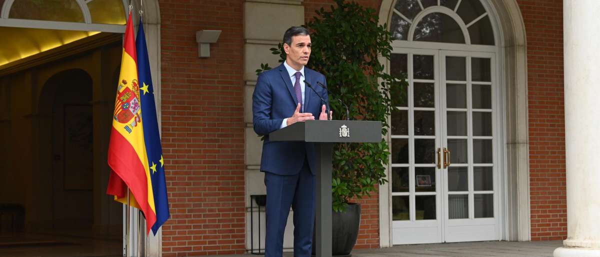 Pedro Sánchez durante el anuncio de adelanto electoral desde la Moncloa.