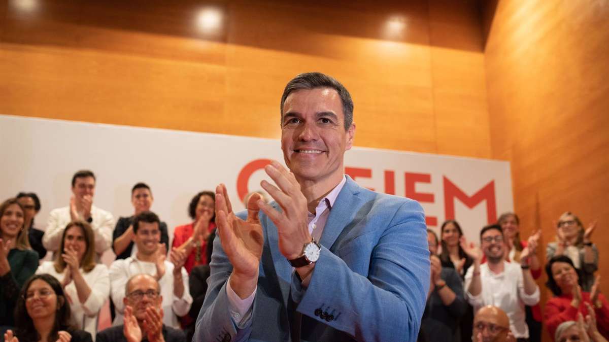Pedro Sánchez en el acto de final de campaña electoral del PSC, en el Palau de Congressos, en Tarragona.