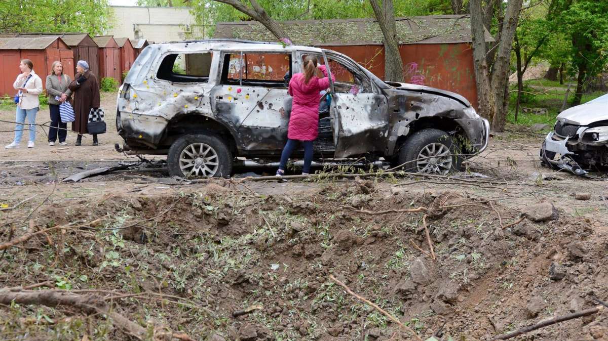 Rusia Foto de archivo de las consecuencias de bombardeos con drones en Kiev.