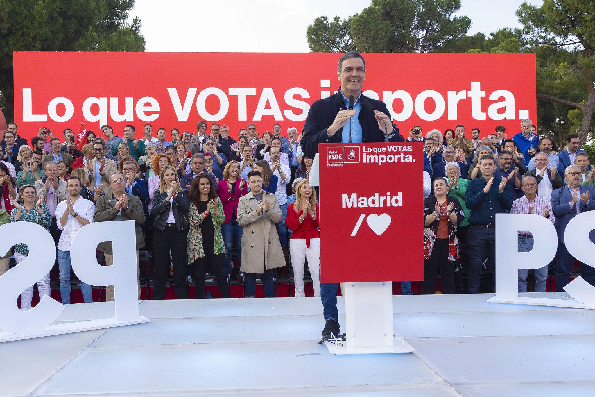 El secretario general del PSOE y presidente del Gobierno, Pedro Sánchez, en un mitin en Madrid el jueves.