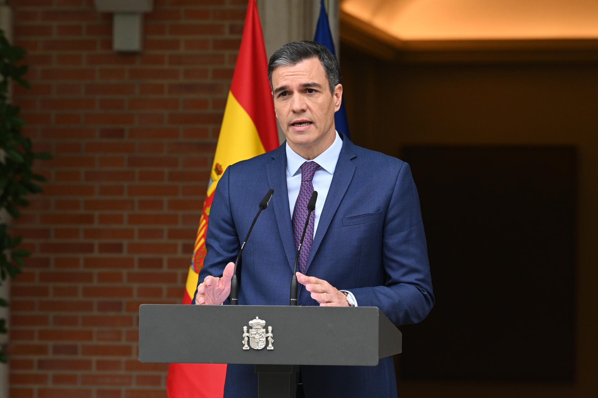 Pedro Sánchez durante el anuncio del adelanto de las elecciones generales al 23 de julio.