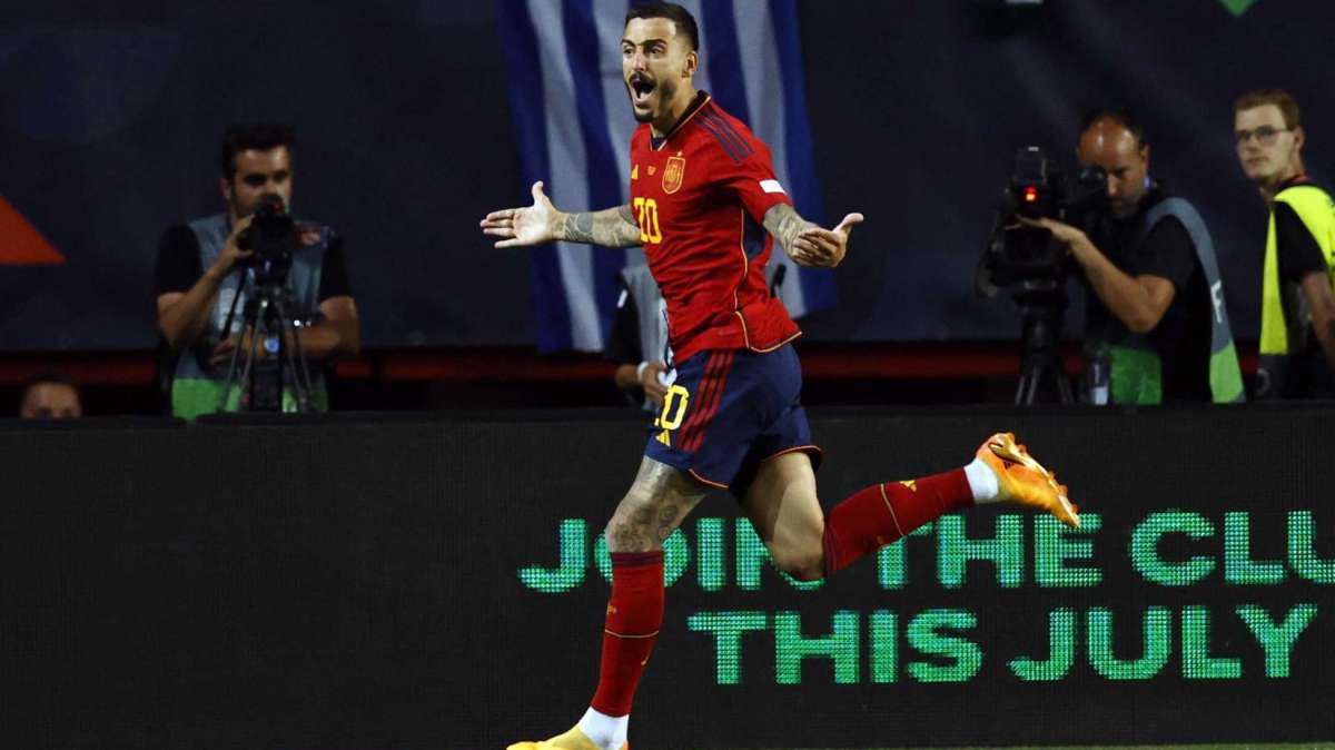 Joselu celebra el gol de la victoria de España ante Italia