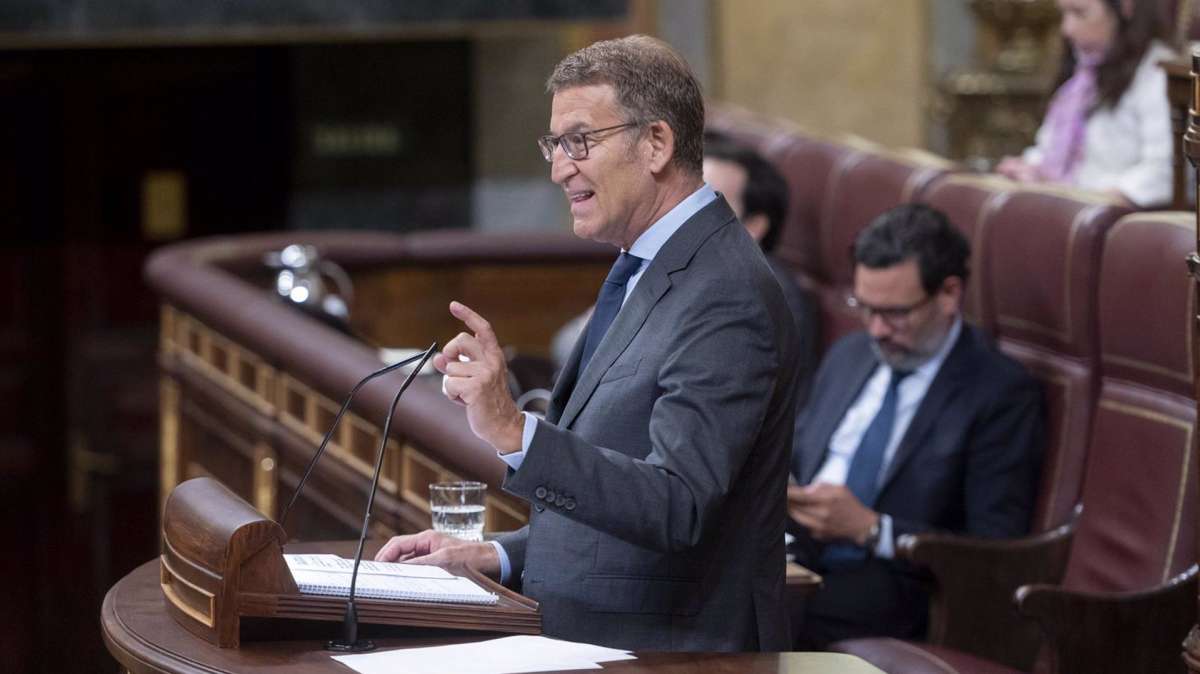 El líder del PP y candidato a la Presidencia del Gobierno, Alberto Núñez Feijóo, interviene durante el pleno de investidura.