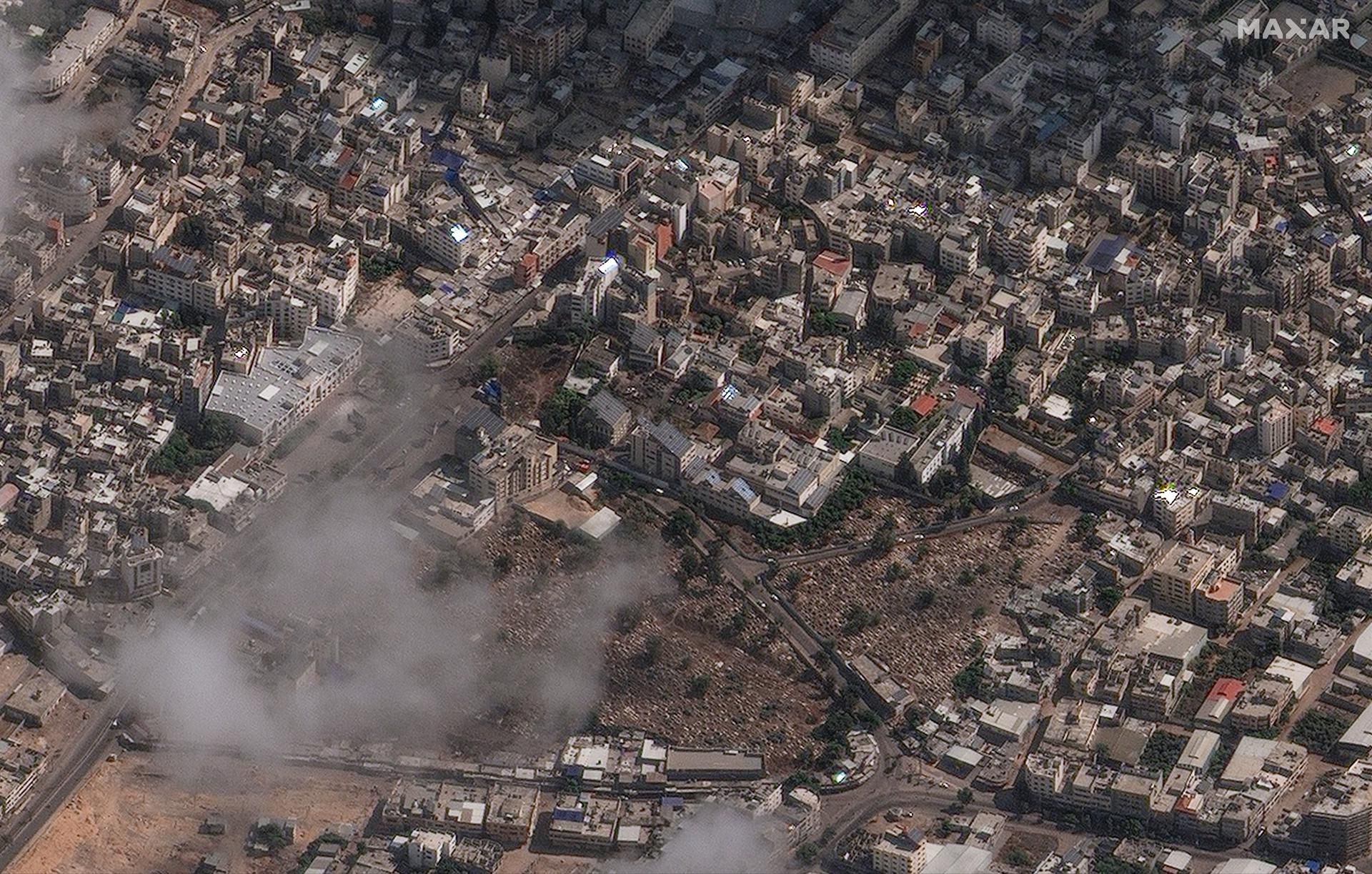 Imágenes de satélite tras el ataque al hospital Al Ahli de Gaza.