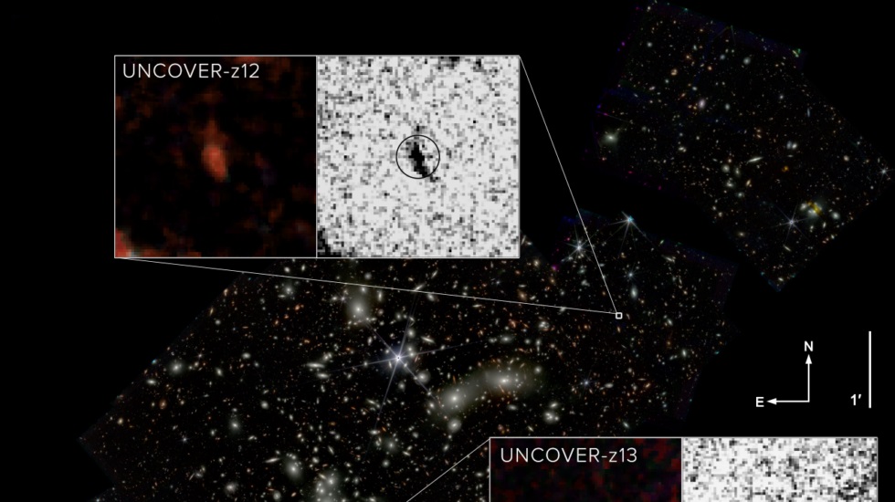 La segunda y cuarta galaxias más distantes jamás vistas (UNCOVER z-13 y UNCOVER z-12) han sido confirmadas utilizando la cámara de infrarrojo cercano (NIRCam) del Telescopio Espacial James Webb.