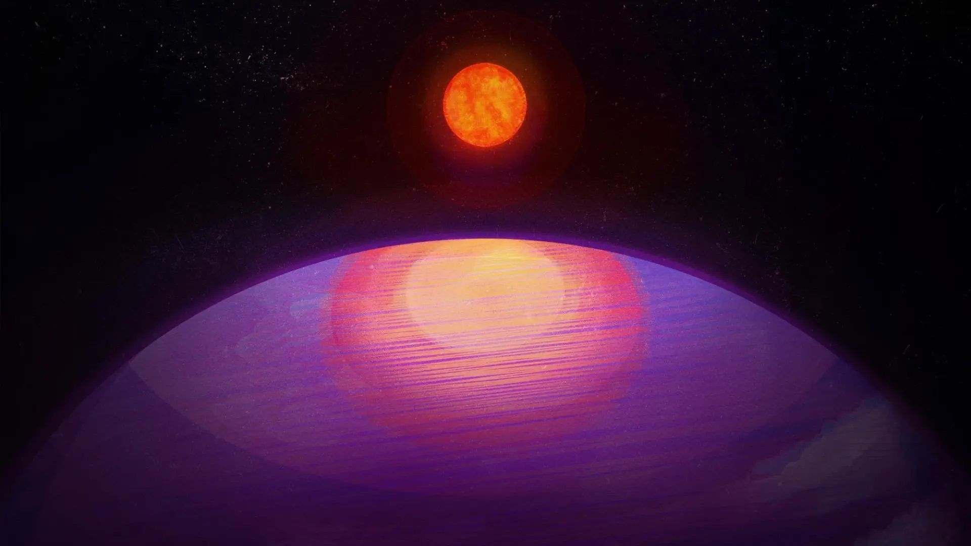 Representación artística de la posible vista desde LHS 3154b hacia su estrella anfitriona de baja masa. Dada su gran masa, LHS 3154b probablemente tiene una composición similar a Neptuno.